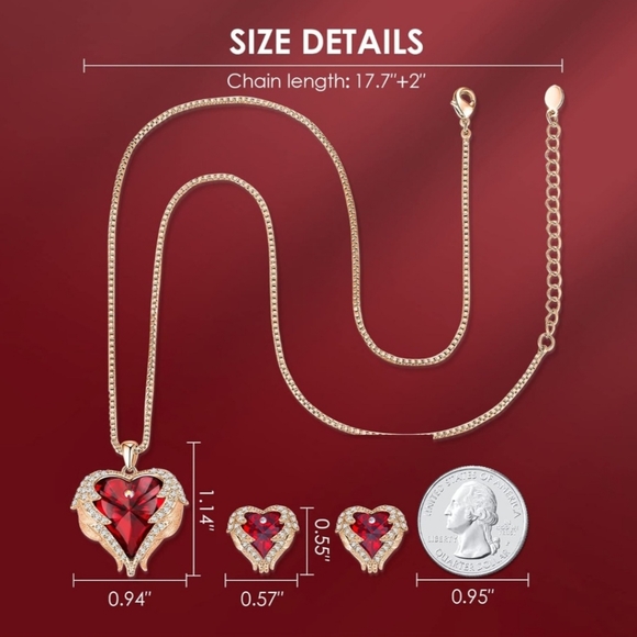 NWOT Angel Wing Heart Necklace and Earrings - Picture 6 of 7